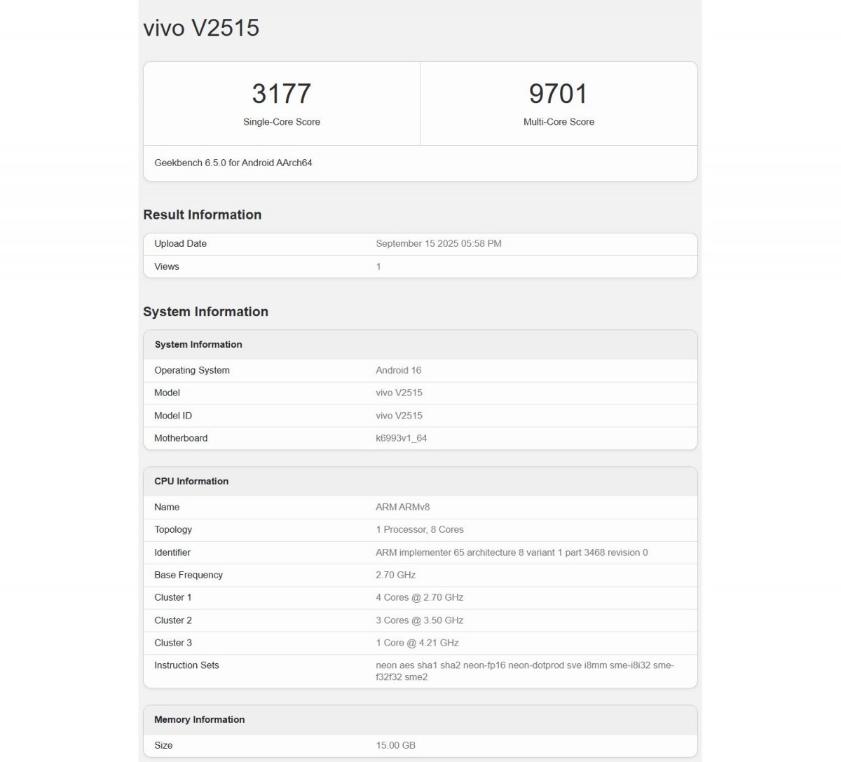 الجيل العالمي من vivo X300 يُظهر في اختبار Geekbench