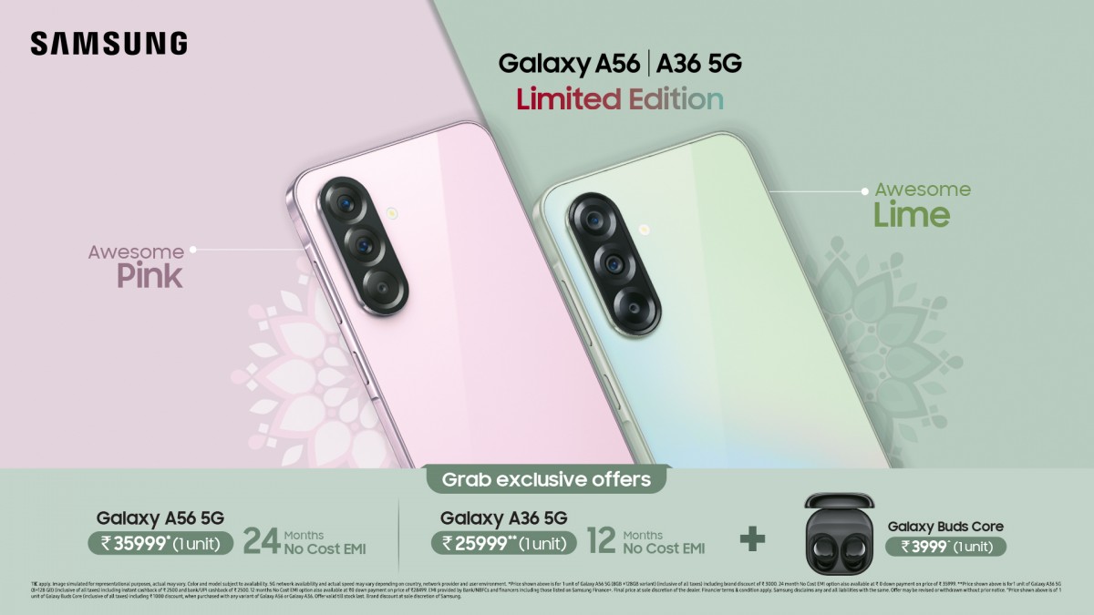 سامسونج الهند تطلق ألوان جديدة لهواتف Galaxy A56 وA36 وتقدم خصومات على كلا الهاتفين