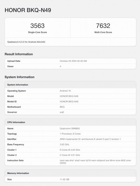 ظهور هاتف Honor Magic8 العالمي على منصة Geekbench